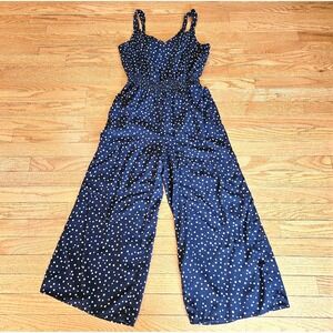 LOFT Blue & White Dot Romper Pockets Smocked Waist – Size 0